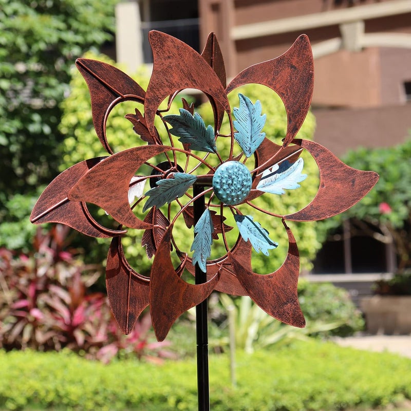 LERFUGI 360 Degrees Metal Swivel Classical Two-Color Windmill Large Wind Spinner for Patio Lawn Outdoor Yard Lawn Garden 70x20 Inches - Image 1